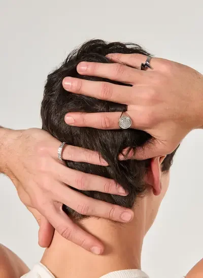 Youcom conjunto 3 anéis prateados ícones