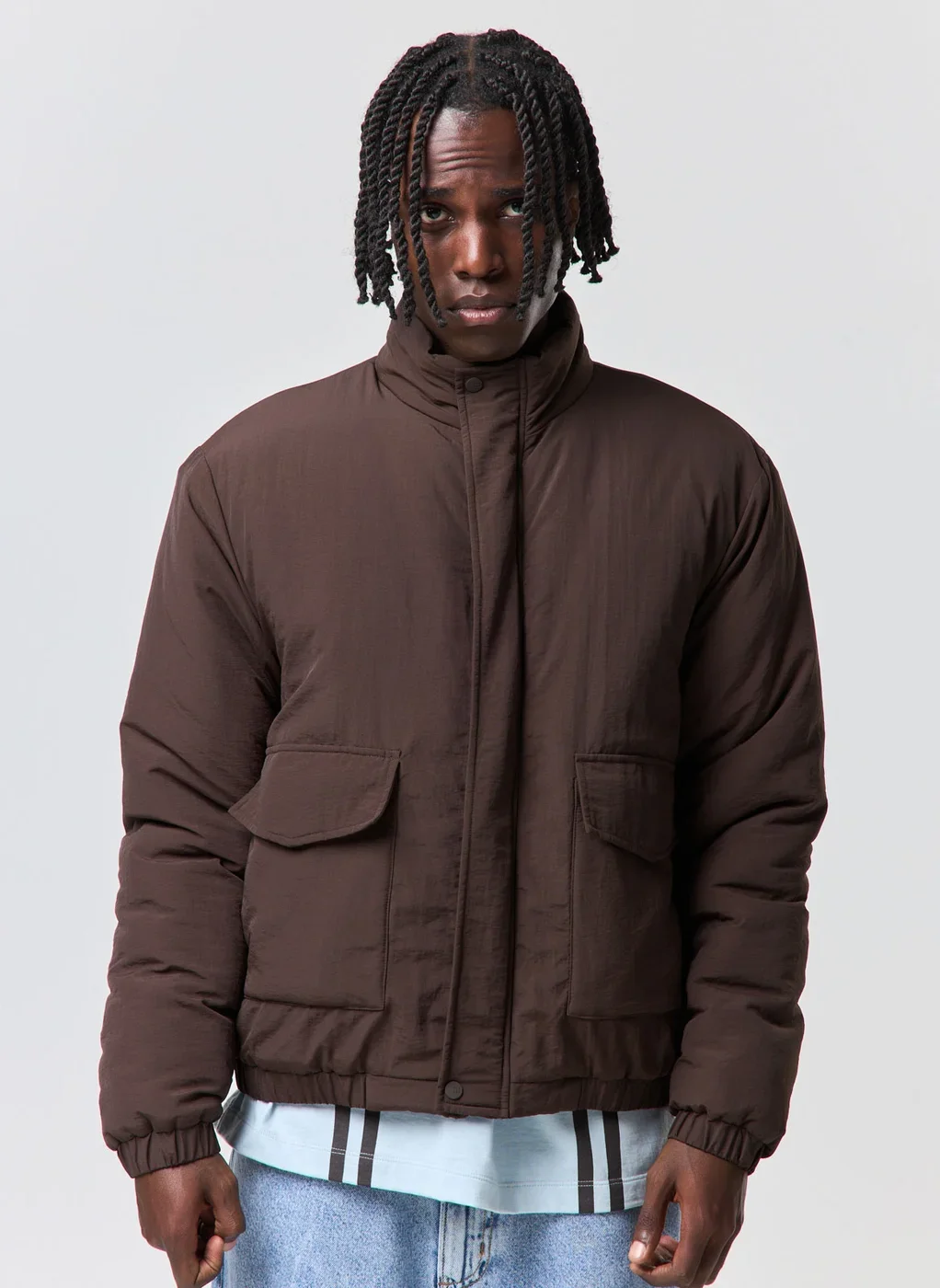 jaqueta puffer nylon box - marrom