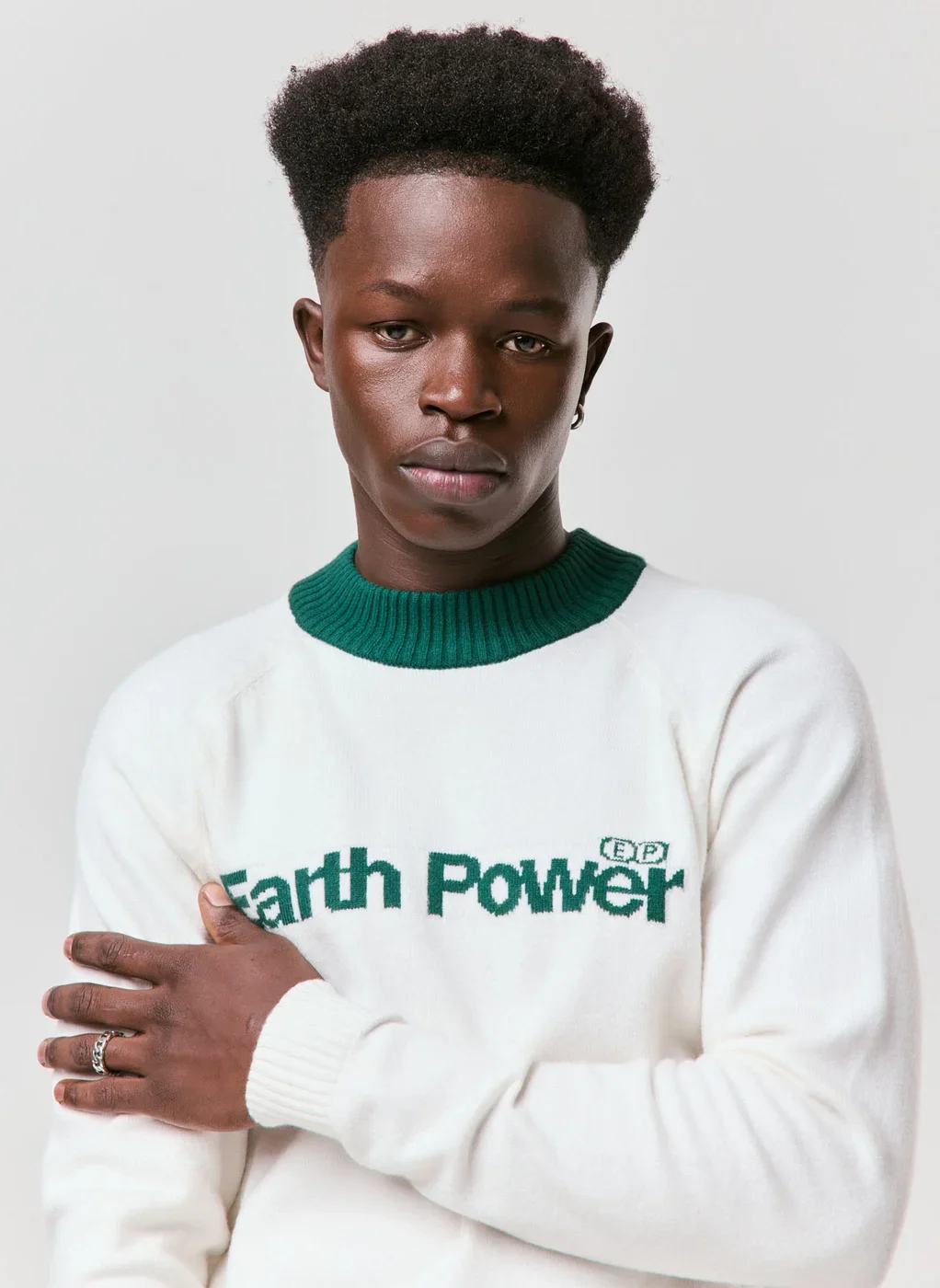 tricô off-white com gola verde - off-white