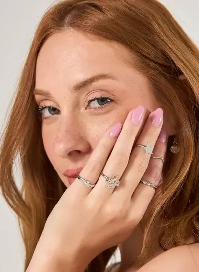 conjunto 5 anéis prateados estrela