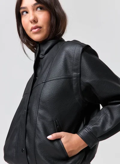 jaqueta poliuretano super oversized - preto