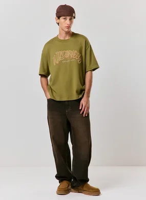 Calça Jeans Baggy Lavagem Vintage Marrom