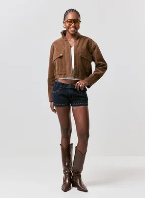 Micro Short Jeans Cintura Baixa Tachinhas