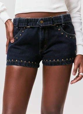Micro Short Jeans Cintura Baixa Tachinhas