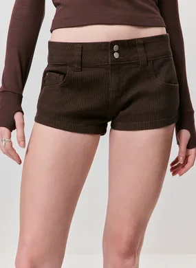 Micro Short Em Sarja Cotelê Marrom