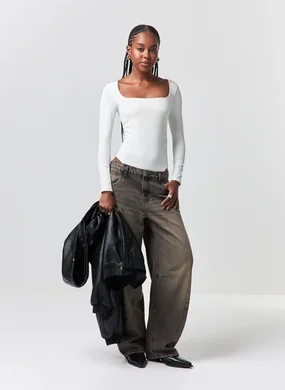 Calça Barrel Jeans Dirty Cintura Baixa