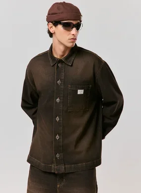 Camisa Jeans Overshirt Lavagem Vintage Marrom