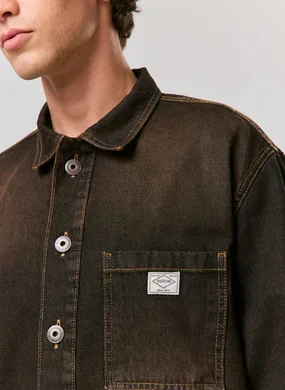 Camisa Jeans Overshirt Lavagem Vintage Marrom