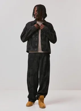 Calça Baggy Em Jeans Preto Estampado