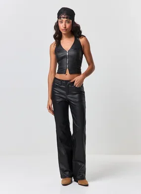 Calça Wide Leg Com Aspecto De Couro