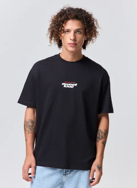 camiseta relaxed malhão sweet love - preto
