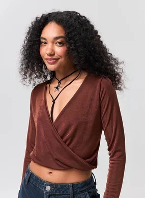 Blusa Manga Longa Marrom Transpassado