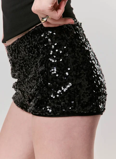 micro short paetê - preto