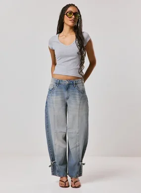 Calça Jeans Baggy Com Recortes