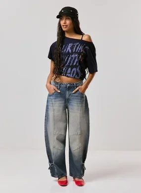 Calça Jeans Baggy Com Recortes