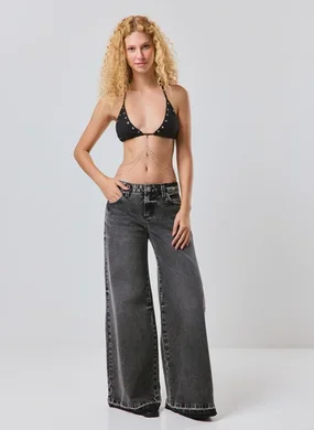 Calça Jeans Pantalona Cintura Média