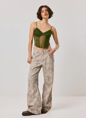 Calça Wide Leg Cintura Baixa Marmorizada