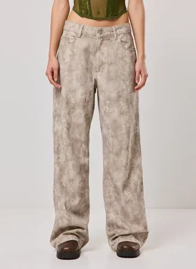 Calça Wide Leg Cintura Baixa Marmorizada