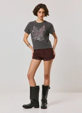 Micro Short Jeans Cintura Baixa Ilhós