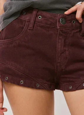 Micro Short Jeans Cintura Baixa Ilhós