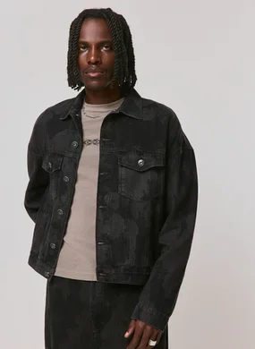 Jaqueta Box Em Jeans Preto Estampado