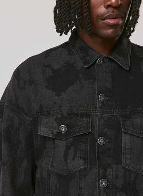 Jaqueta Box Em Jeans Preto Estampado