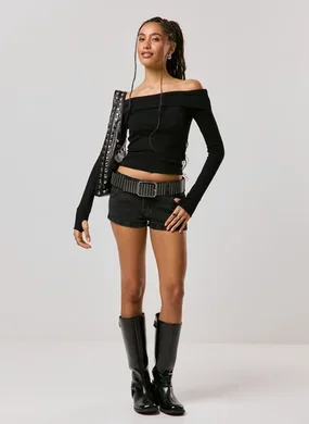 Short Jeans Preto Cintura Baixa Brilhos