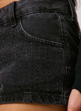 Short Jeans Preto Cintura Baixa Brilhos