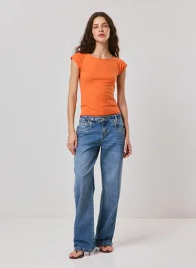 Calça Jeans Wide Leg Cinto E Ilhós