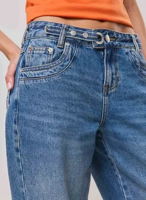 Calça Jeans Wide Leg Cinto E Ilhós
