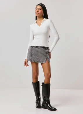 Saia Jeans Cintura Baixa Reta