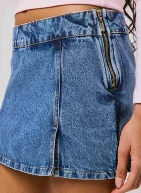Saia Jeans Cintura Baixa Reta