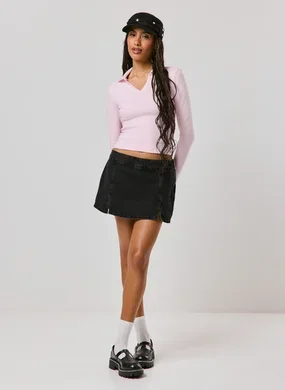 Saia Jeans Cintura Baixa Reta