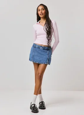 Saia Jeans Cintura Baixa Reta