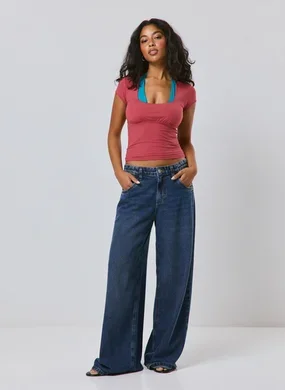 Calça Jeans Cintura Baixa Super Wide Leg