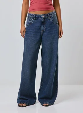 Calça Jeans Cintura Baixa Super Wide Leg