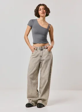 Calça Jeans Cintura Baixa Super Wide Leg