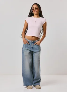 Calça Jeans Cintura Baixa Super Wide Leg