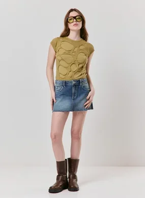Saia Jeans Cargo Curta Cintura Média
