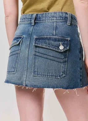 Saia Jeans Cargo Curta Cintura Média