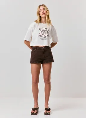 Short Sarja Marrom Cintura Baixa