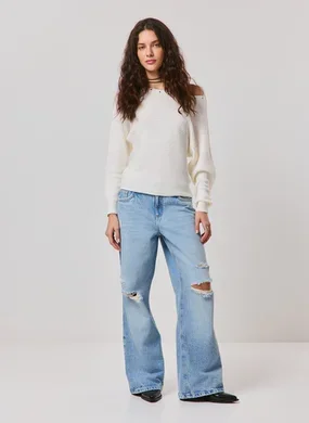 Calça Jeans Cintura Baixa Destroyed