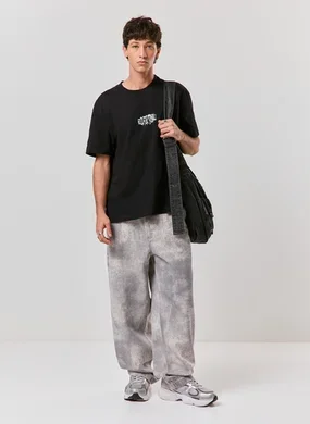 Calça Sarja Baggy Estampa Concreto