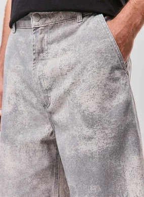 Calça Sarja Baggy Estampa Concreto