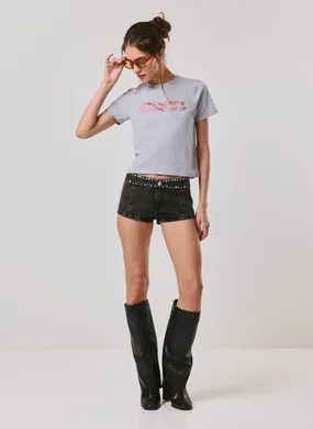 Micro Short Jeans Preto Tachas