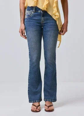 Calça Jeans Bootcut Cintura Baixa Bolsos