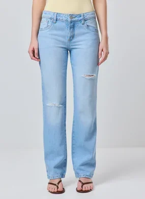 Calça Jeans Reta Com Puídos