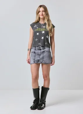 Saia Jeans Cintura Baixa Bolsão