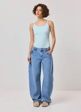 Calça Jeans Claro Barrel Cintura Baixa