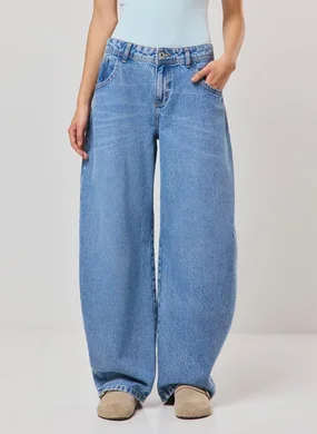 Calça Jeans Claro Barrel Cintura Baixa